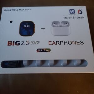 i20 Ultra 3 Max Suit Smartwatch & Earphones White Multi Color Electronics New